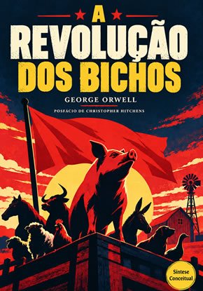 Ilustração autoral para a síntese de A Revolução dos Bichos